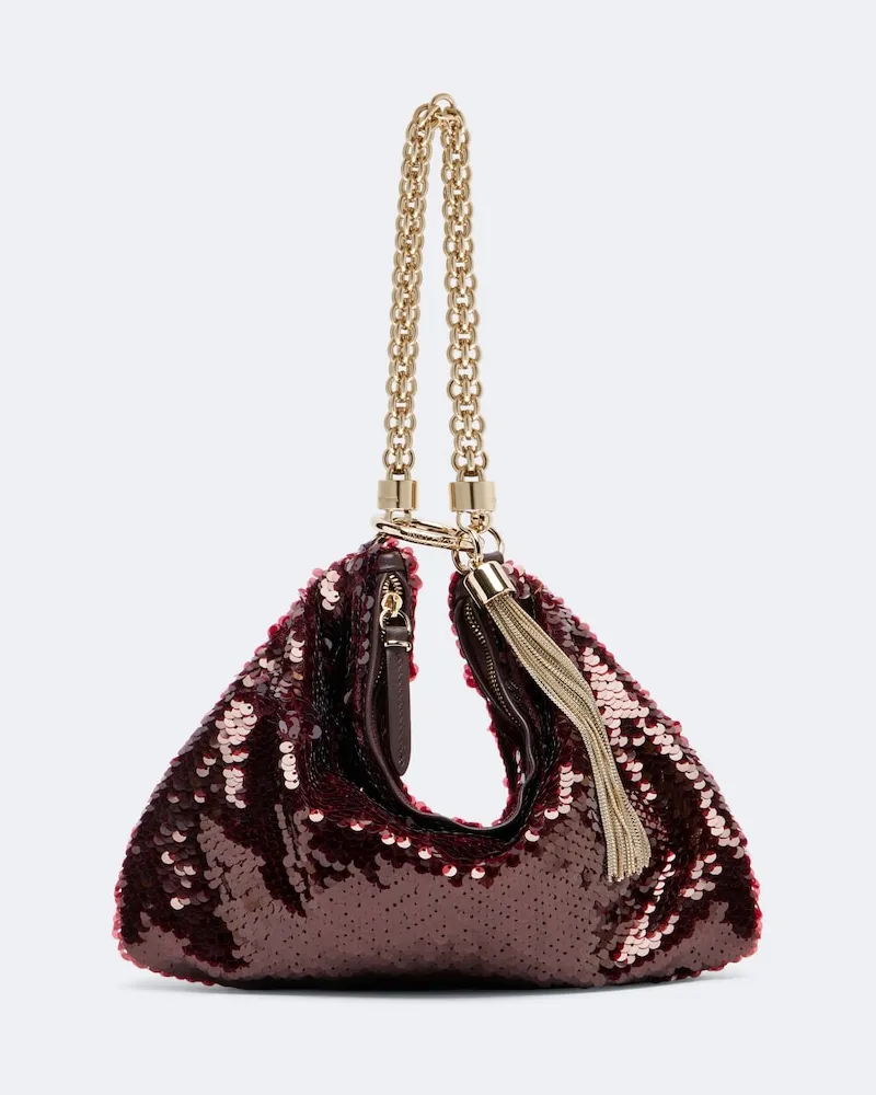 Jimmy Choo Clutch Callie Medium mit Pailletten Burgunderrot