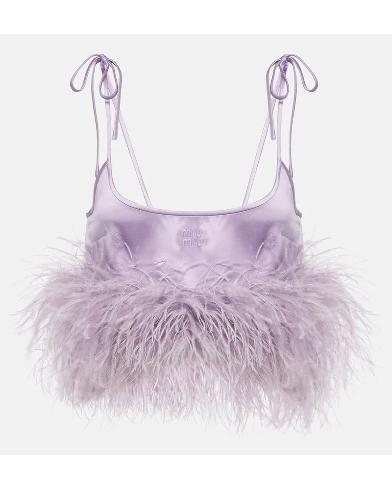 Miu Miu Cropped-Top aus Satin mit Federn Lila