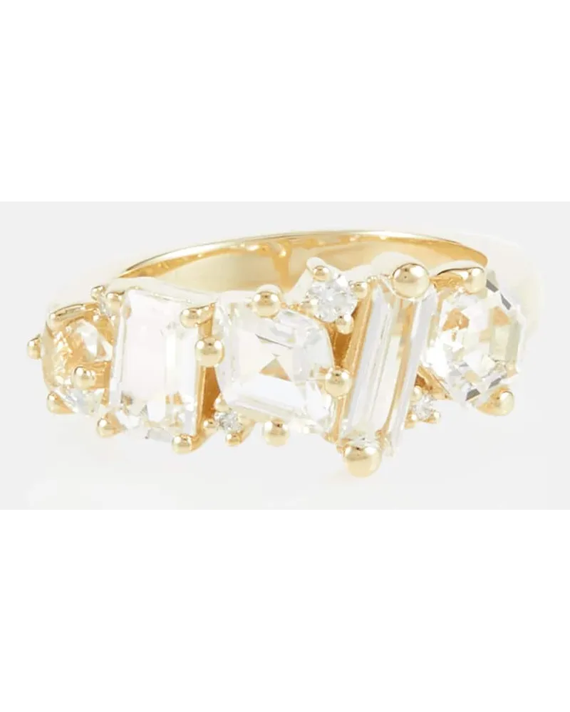 Suzanne Kalan Ring Nadima Glimmer aus 14kt Gelbgold mit Diamanten und Topaz Weiss