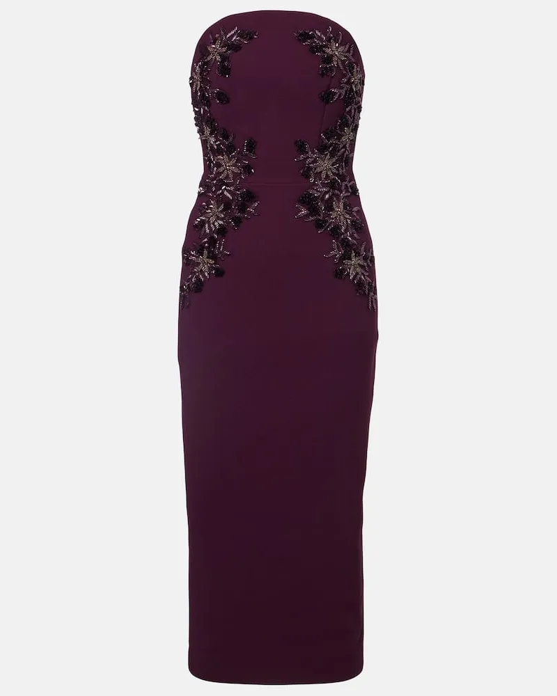 Rebecca Vallance Verziertes Midikleid Beatrice aus Crêpe Burgunderrot