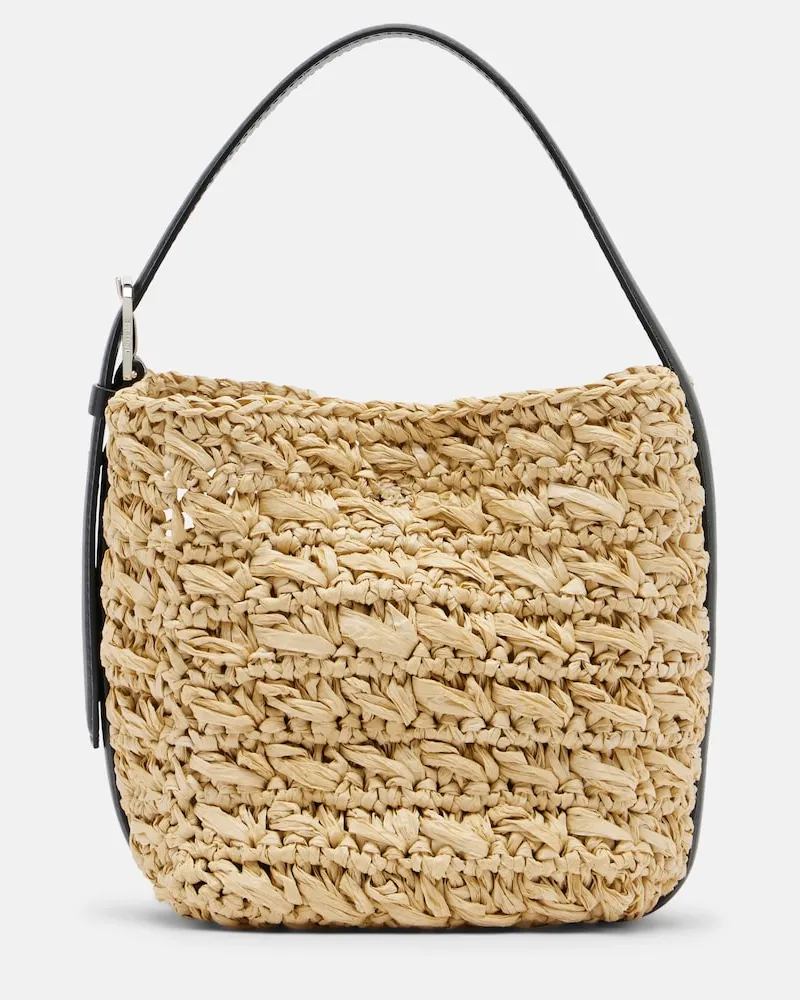 Totême Henkeltasche Belted Small aus Raffiabast Beige