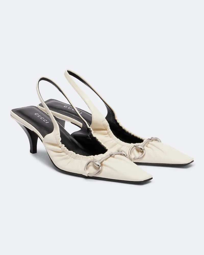 Gucci Slingback-Pumps Vittoria Horsebit aus Leder Weiß