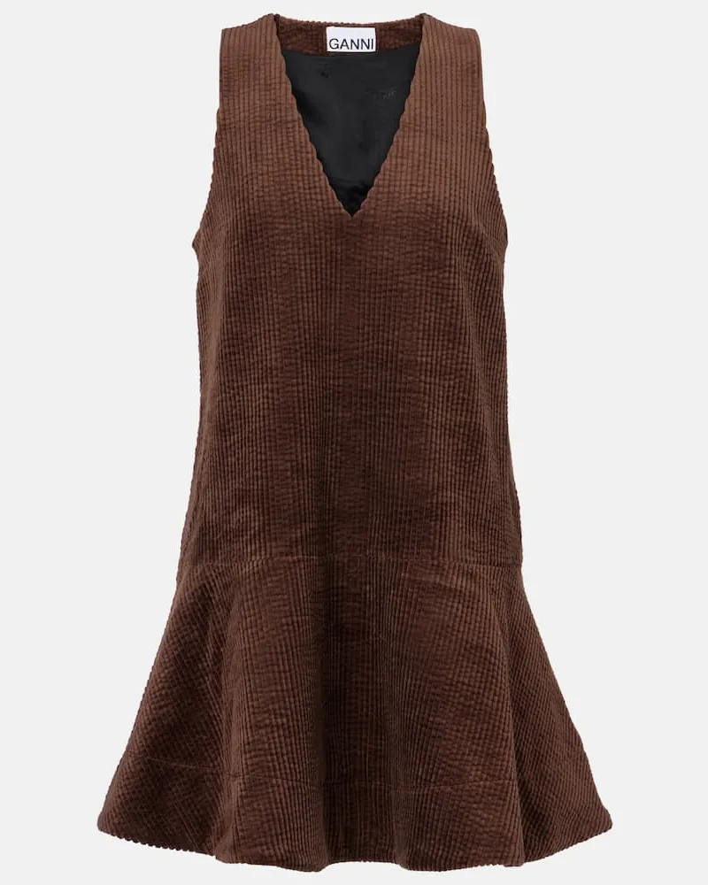 Ganni Minikleid aus Baumwoll-Cord Braun