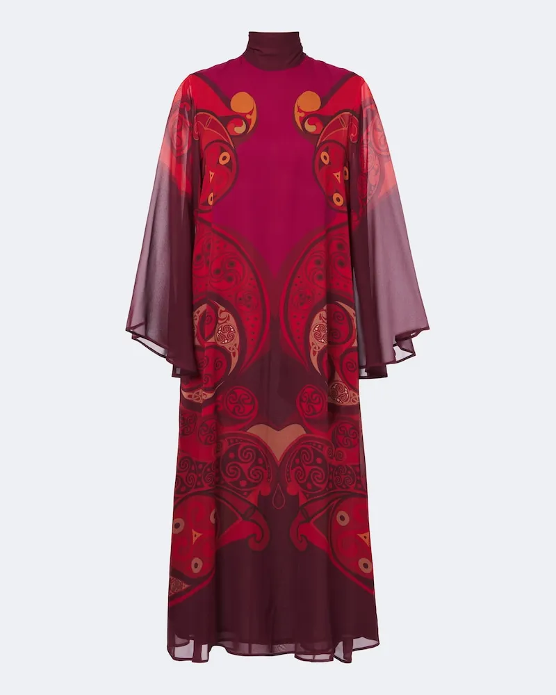 La DoubleJ Bedrucktes Midikleid Alchemy aus Seide Rot