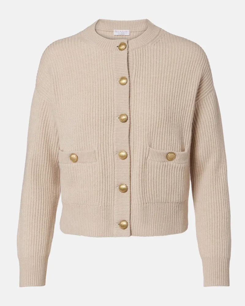 Brunello Cucinelli Cardigan aus Wolle, Kaschmir und Seide Beige