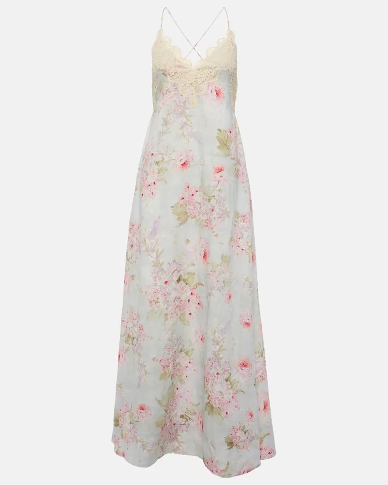 Zimmermann Maxikleid Halliday aus Leinen mit Spitze Weiß