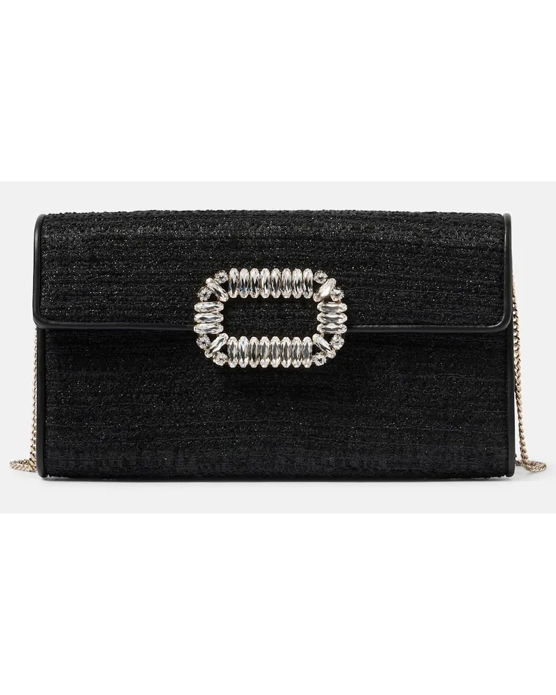 Roger Vivier Clutch Bouquet Mini aus Tweed Schwarz