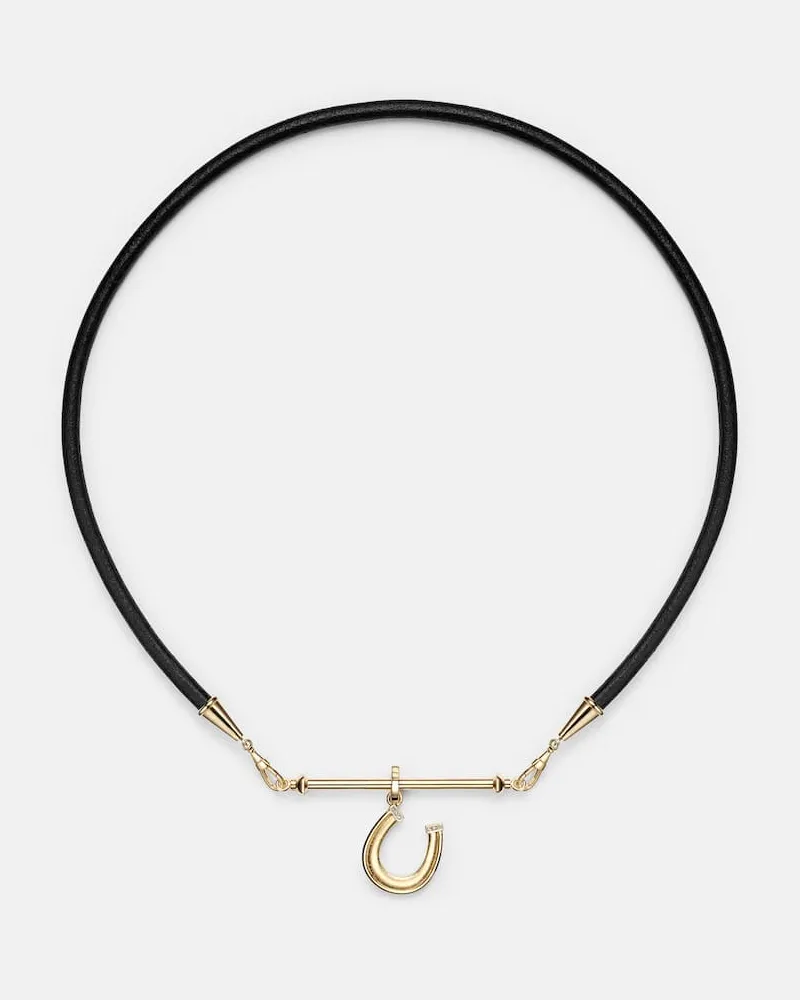 Marie Lichtenberg Halskette aus Leder mit 18kt Gelbgold und Diamanten Braun