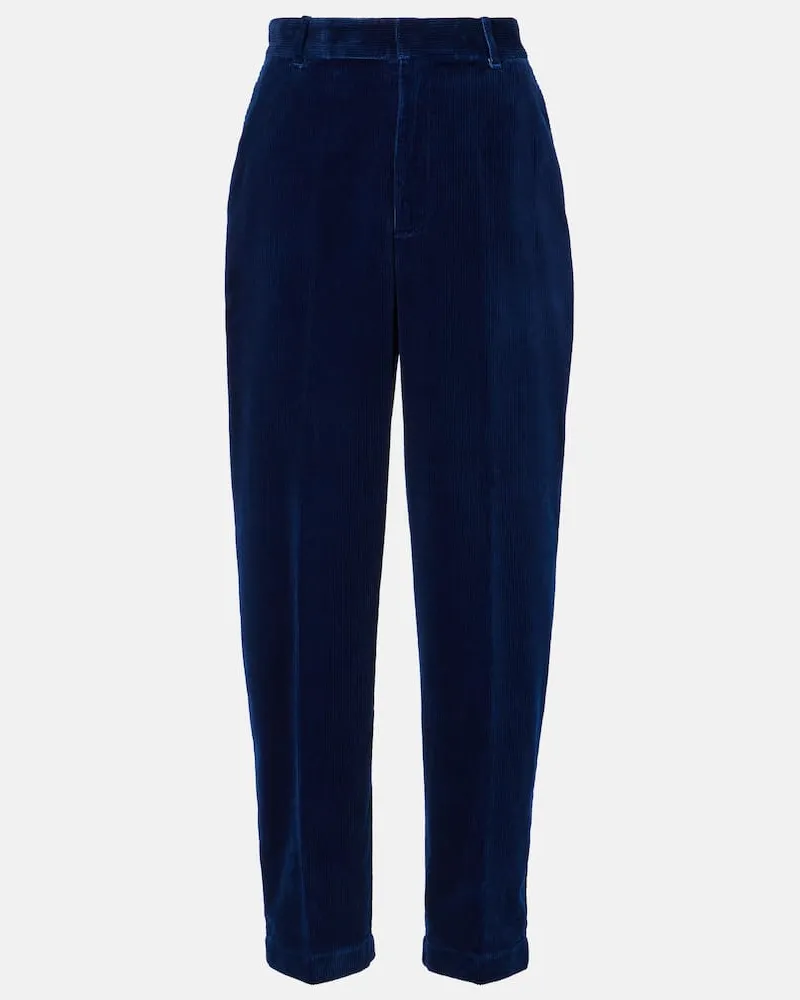 Ralph Lauren Gerade High-Rise-Hose aus Baumwoll-Cord Blau