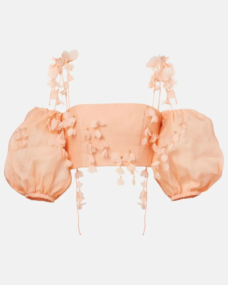 Zimmermann Cropped-Top Dawning aus Leinen und Seide Rosa