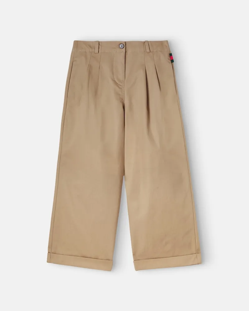 Gucci Hose Web Stripe aus Baumwoll-Twill Beige