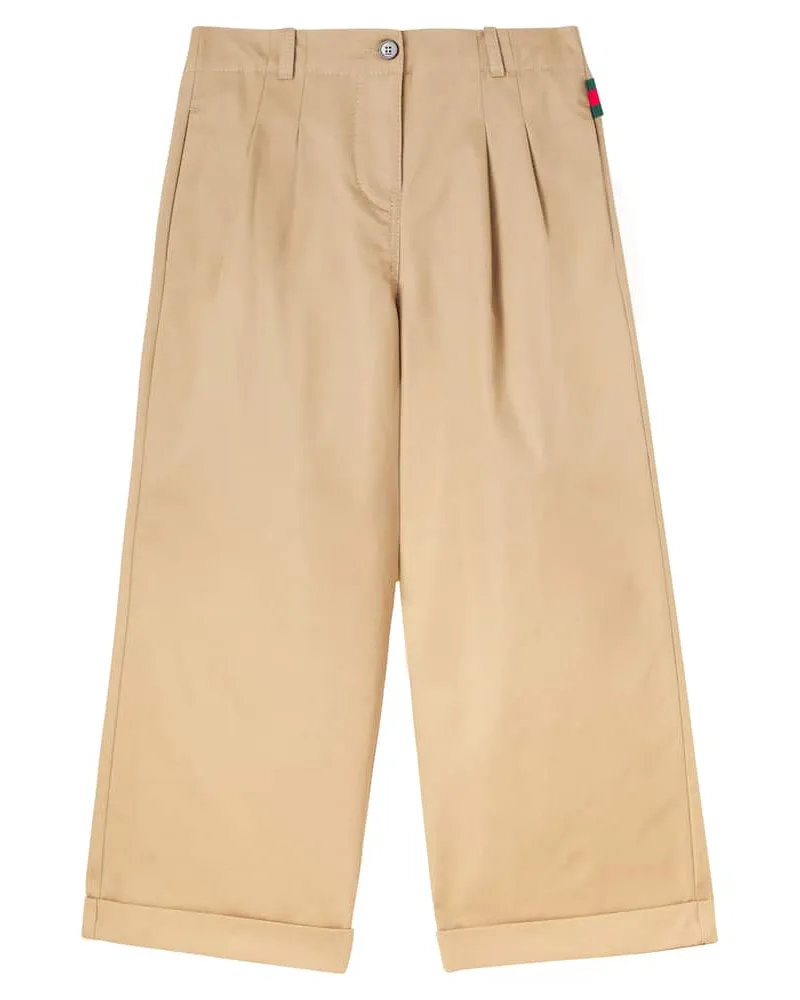 Gucci Hose Web Stripe aus Baumwoll-Twill Beige
