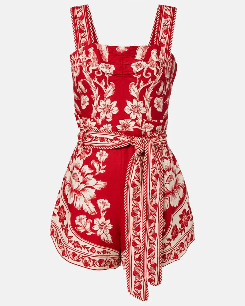 FARM Rio Playsuit Guanacaste Red aus einem Leinengemisch Rot
