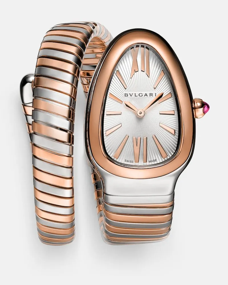Bulgari Uhr Serpenti Tubogas mit 18kt Roségold und Rubellit Silber