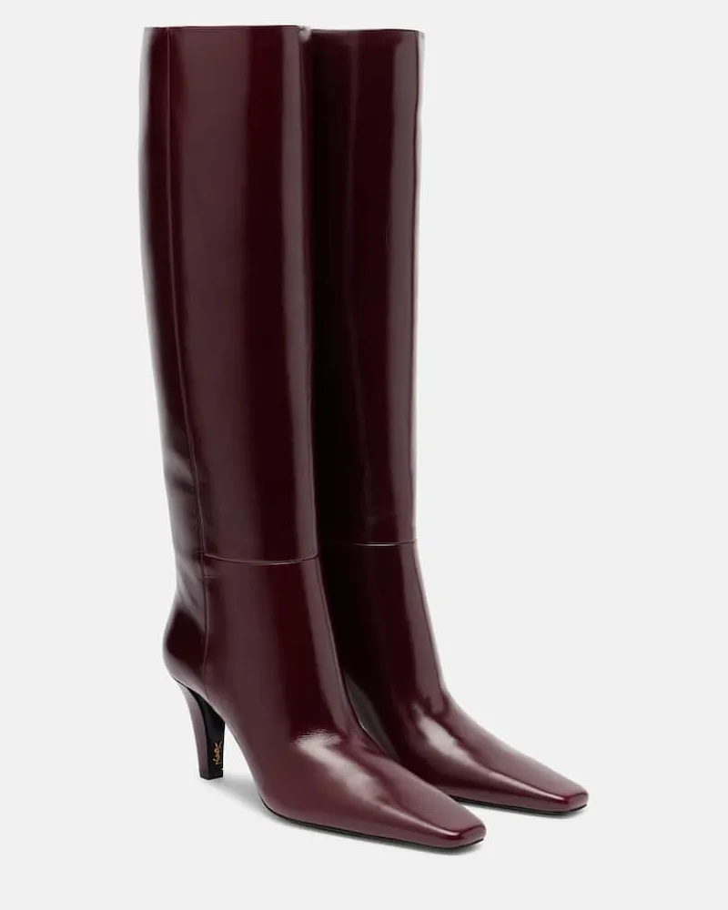 Saint Laurent Stiefel Jill 75 aus Leder Burgunderrot