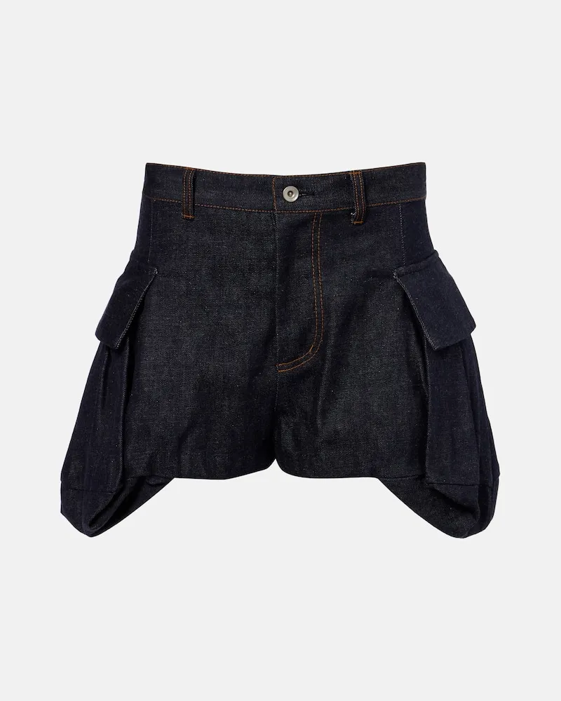 Sacai High-Rise Jeansshorts Blau