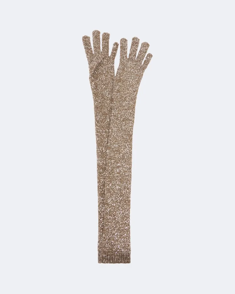 Brunello Cucinelli Handschuhe aus Strick mit Pailletten Braun