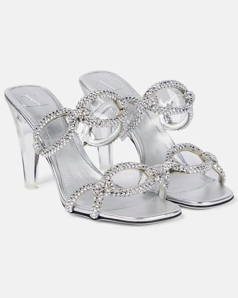 Valentino Garavani Verzierte Sandalen 1967 aus Metallic-Leder Silber