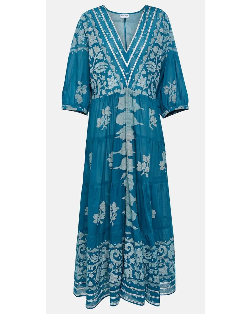 Juliet Dunn Bedrucktes Maxikleid Dhaka aus Baumwolle Blau