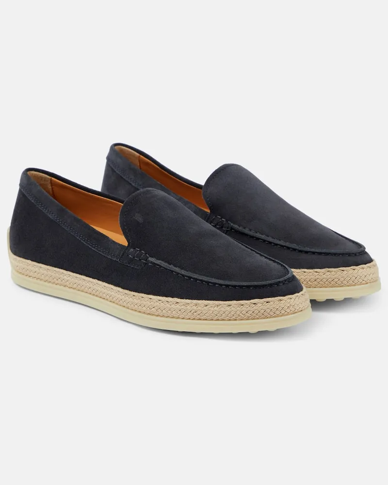 TOD'S Loafers aus Veloursleder mit Raffiabast Blau