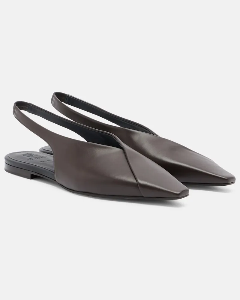 Brunello Cucinelli Slingback-Ballerinas aus Leder Braun