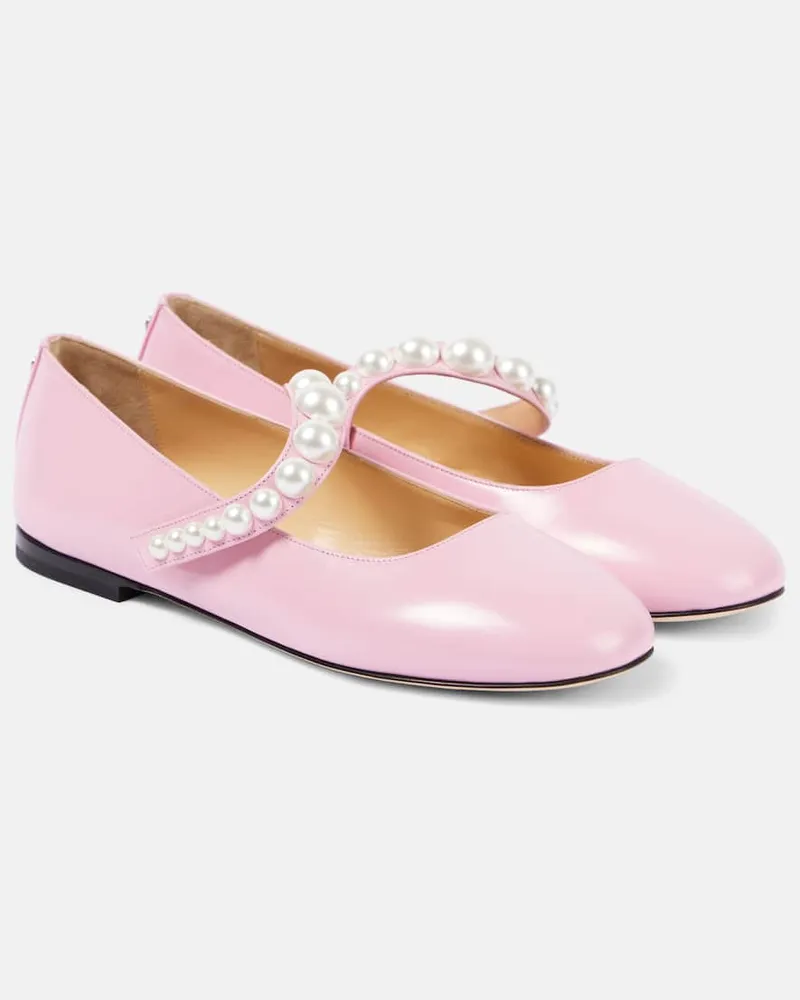 Mach & Mach Verzierte Mary-Jane-Ballerinas Sirene aus Leder Rosa