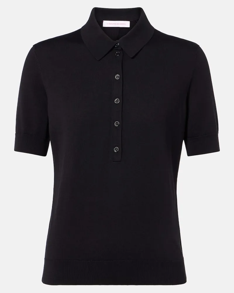 Carolina Herrera New York Polohemd aus Seide und Baumwolle Schwarz