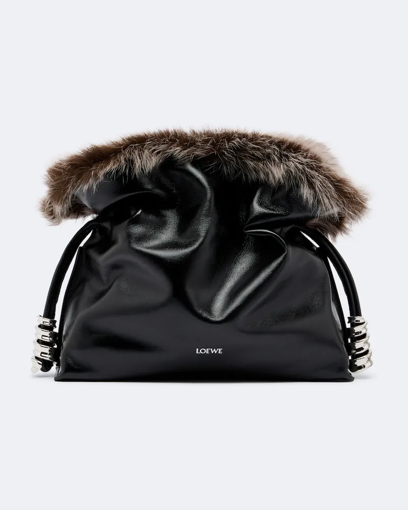 Loewe Clutch Flamenco Medium aus Leder mit Shearling Schwarz