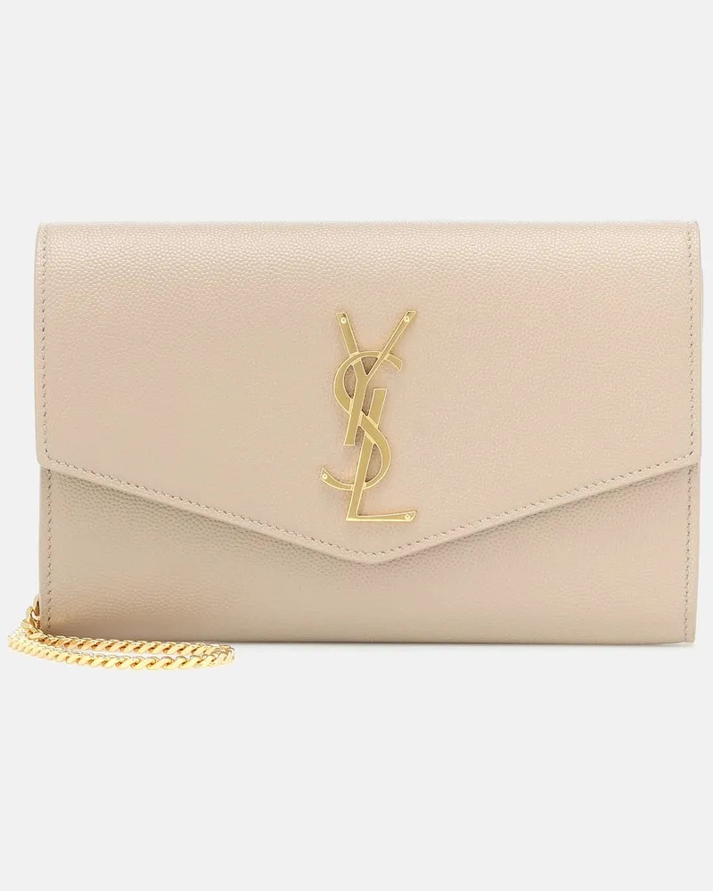 Saint Laurent Portemonnaie mit Kettenriemen Uptown aus Leder Beige