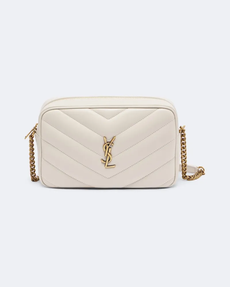 Saint Laurent Camera Bag Loulou Medium aus Leder Weiß