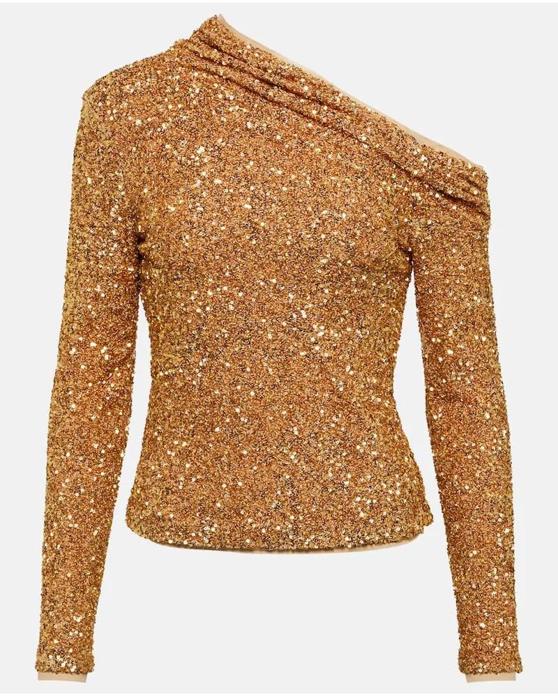 Self-Portrait Off-Shoulder-Top mit Pailletten Gold