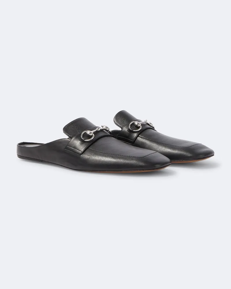 Gucci Slippers Ragazzo Horsebit aus Leder Schwarz