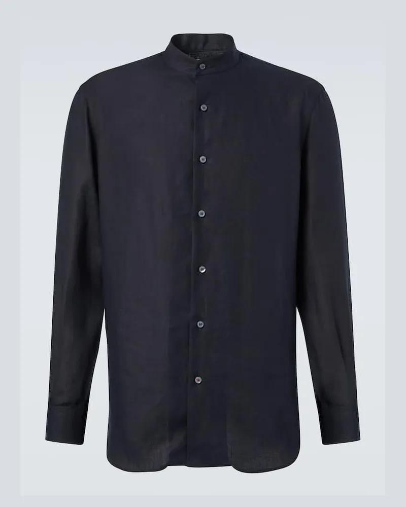 Loro Piana Hemd Elia aus Flachs Blau