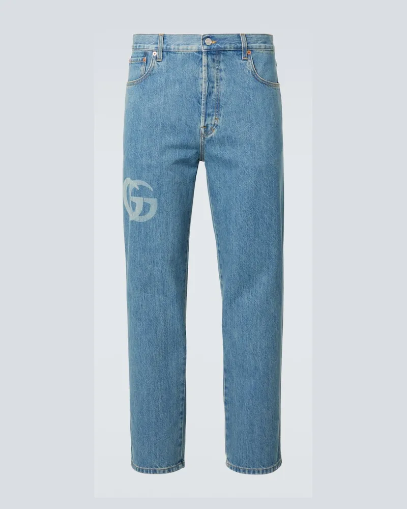 Gucci Mid-Rise Slim Jeans Double G Blau