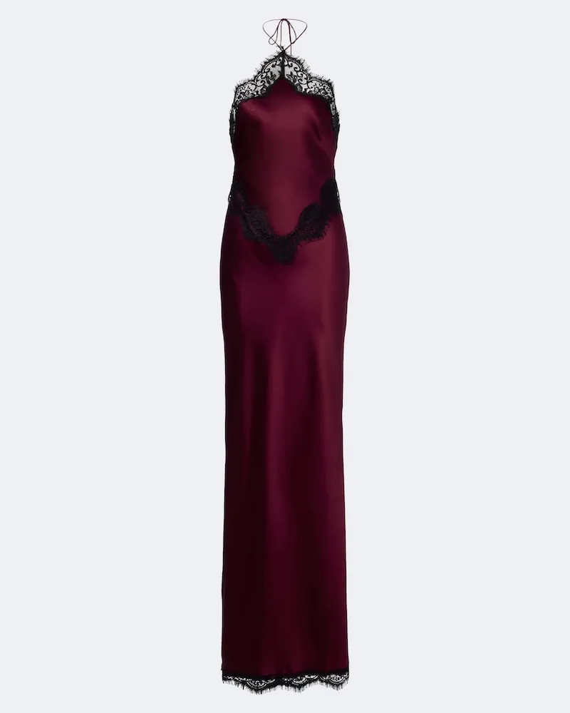 Retrofête Retrofête Maxikleid Everly aus Satin mit Spitze Burgunderrot
