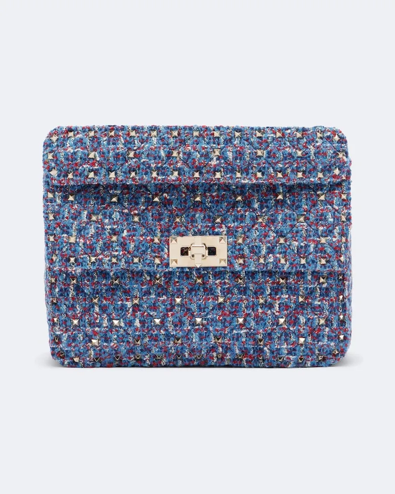 Valentino Garavani Henkeltasche Rockstud Spike Medium aus Tweed Blau
