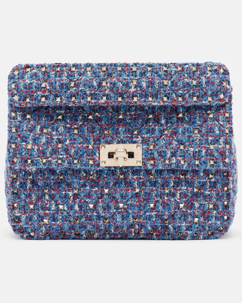 Valentino Garavani Henkeltasche Rockstud Spike Medium aus Tweed Blau