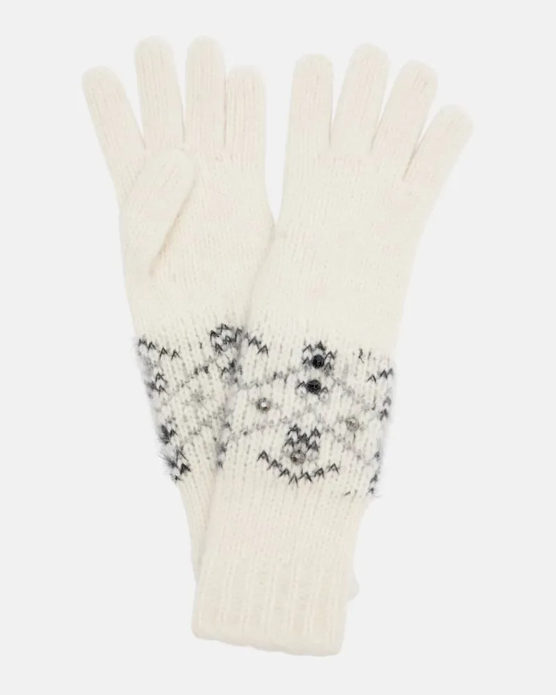 Moncler Verzierte Handschuhe aus einem Alpakawollgemisch Weiß