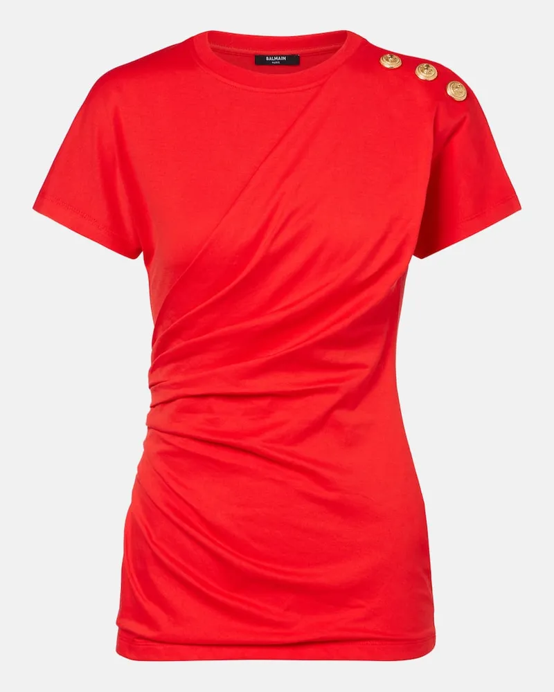 Balmain T-Shirt aus Baumwoll-Jersey Rot