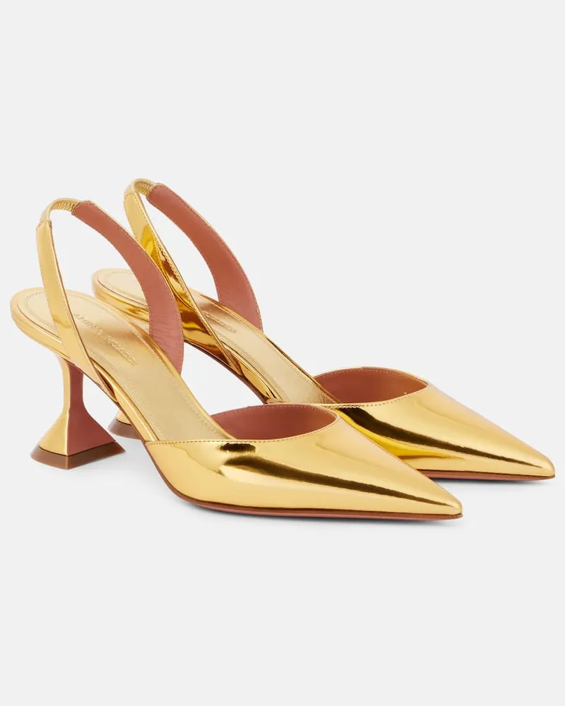 Amina Muaddi Slingback-Pumps Holli 70 aus Metallic-Leder Gold