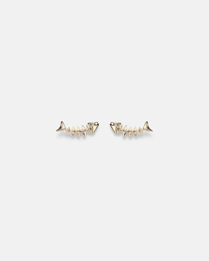 Sydney Evan Ohrringe Fishbone aus 14kt Gelbgold mit Diamaten Gold