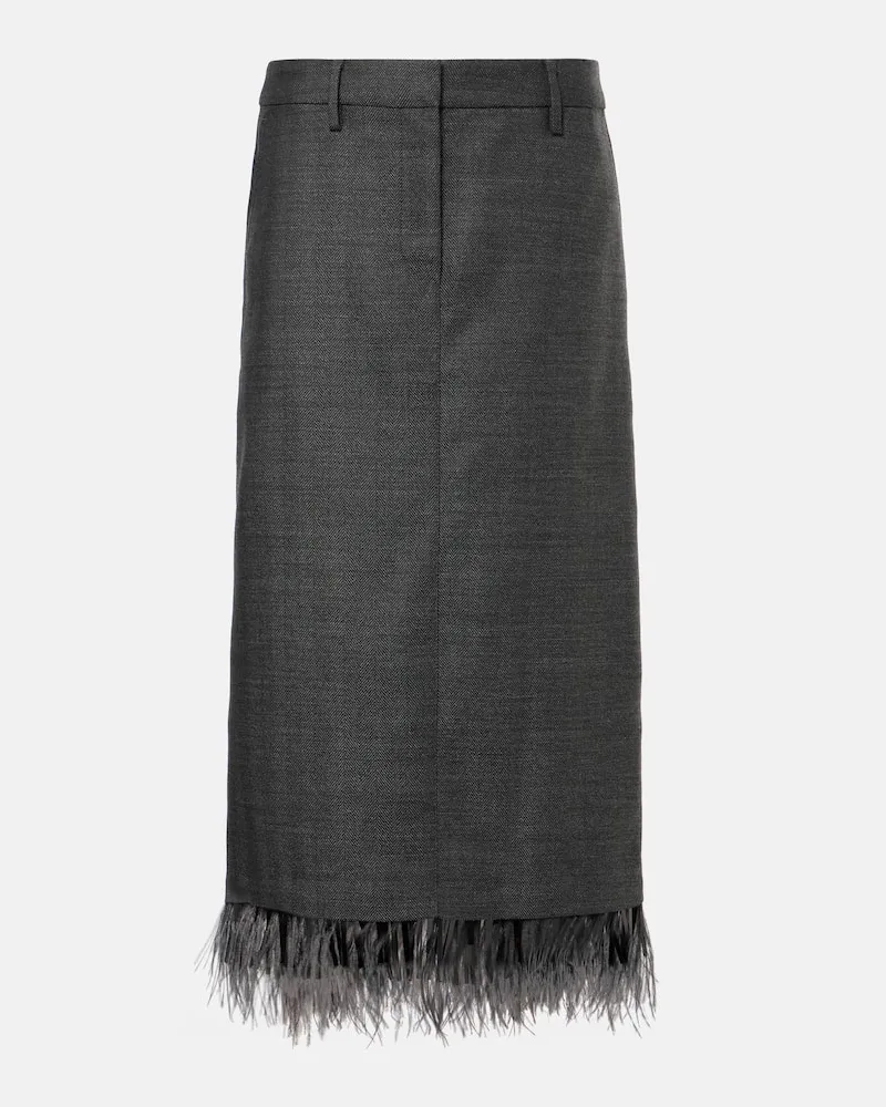 Brunello Cucinelli Midirock aus Schurwolle mit Federn Grau