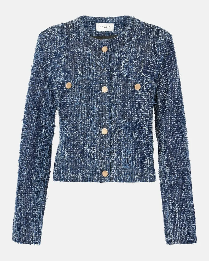 Frame Denim Cropped-Jacke aus Boucle Blau