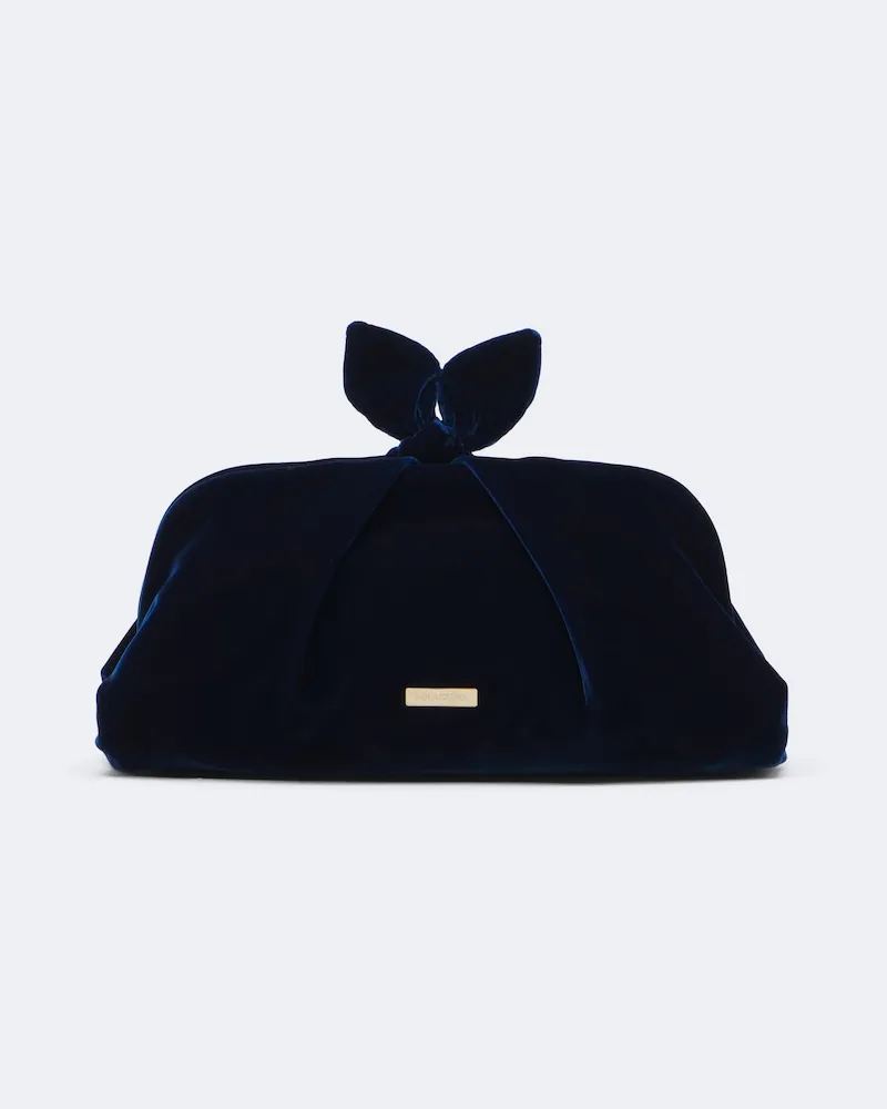Aquazzura Clutch Bow Tie aus Samt Blau