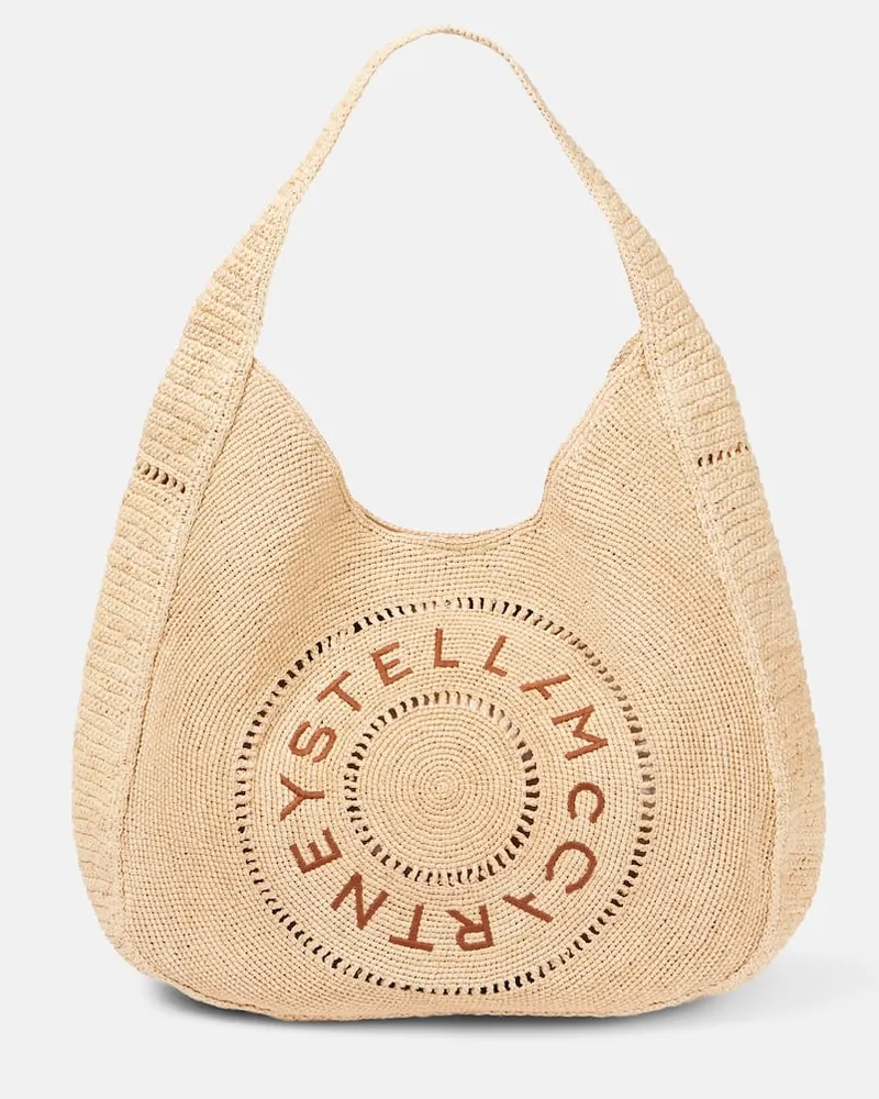 Stella McCartney Bestickte Tote aus Raffiabast Beige