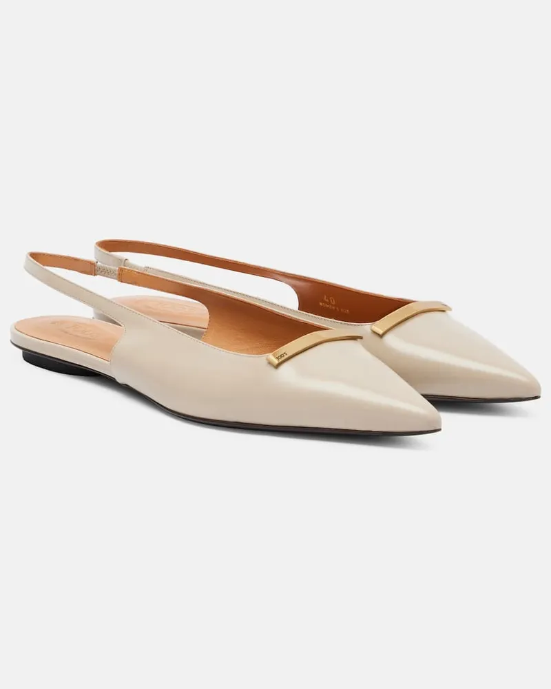 TOD'S Slingback-Ballerinas aus Metallic-Leder Beige