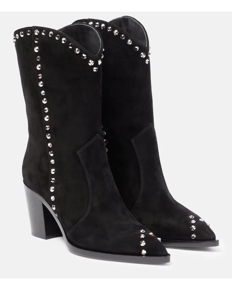 Gianvito Rossi Verzierte Westernstiefel Denver aus Veloursleder Schwarz
