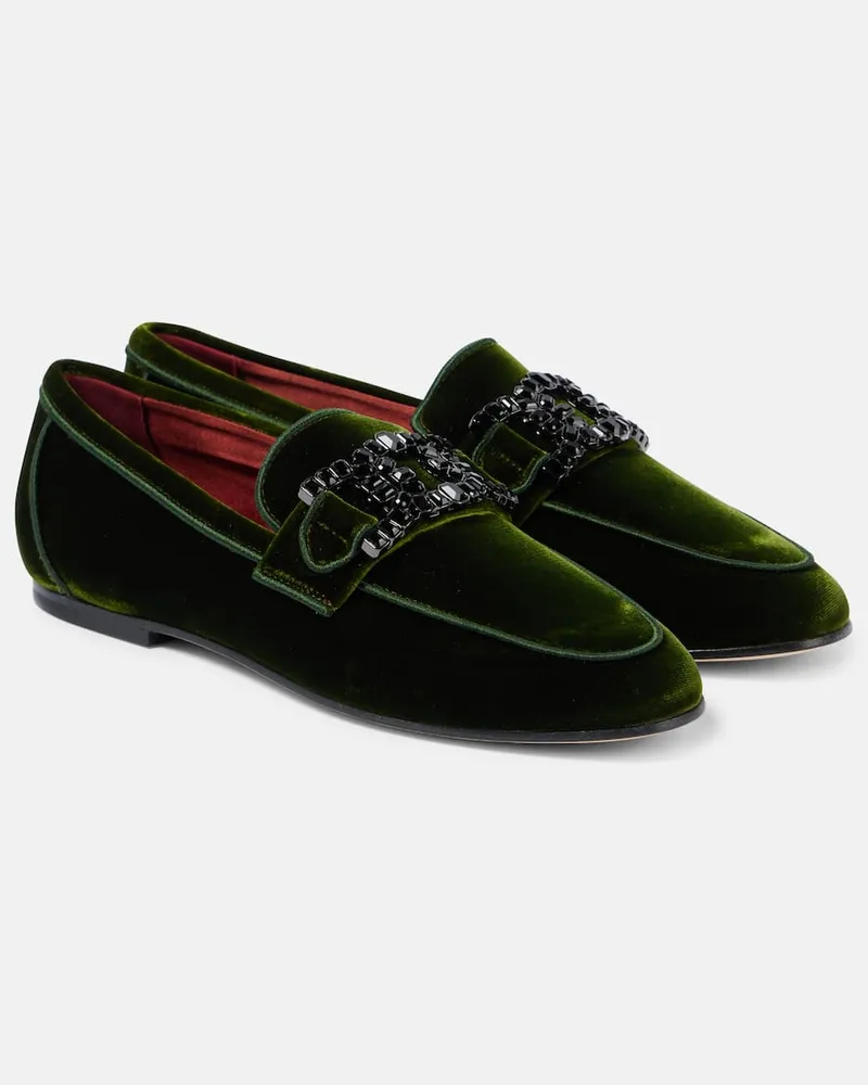 TOD'S Loafers Kate aus Samt mit Kristallen Grã¼n