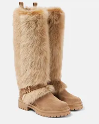 Gianvito Rossi Stiefel aus Veloursleder mit Shearling Beige