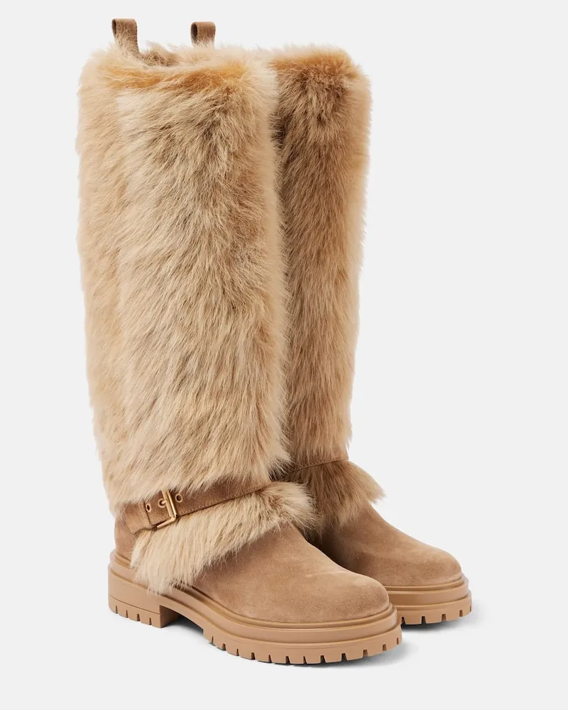 Gianvito Rossi Stiefel aus Veloursleder mit Shearling Beige